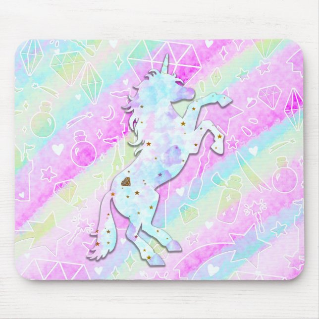 Pastel Rainbow Diamonds & Stars Magical Unicorn Mouse Mat (Front)