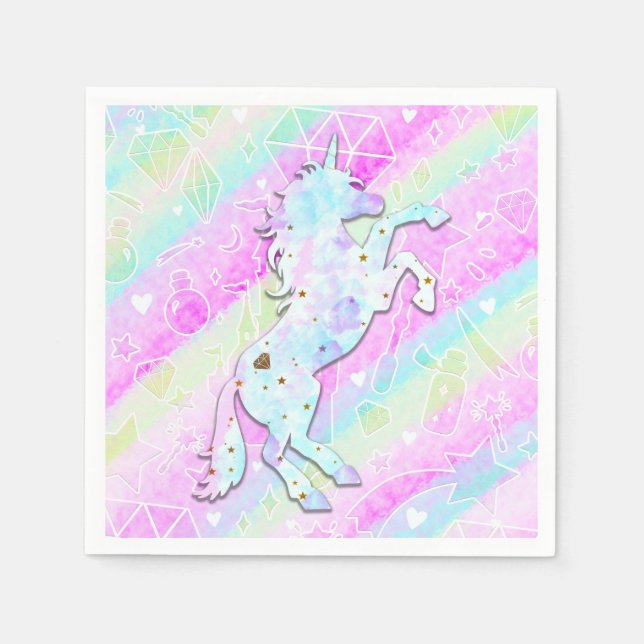 Pastel Rainbow Diamonds & Stars Magical Unicorn Napkin (Front)