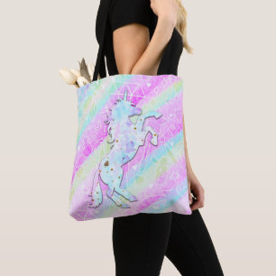 Pastel Rainbow Diamonds & Stars Magical Unicorn Tote Bag