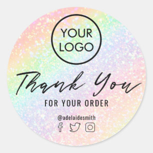 pastel rainbow faux glitter thank you classic round sticker