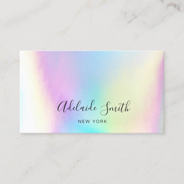 pastel rainbow faux iridescence business card (Front)