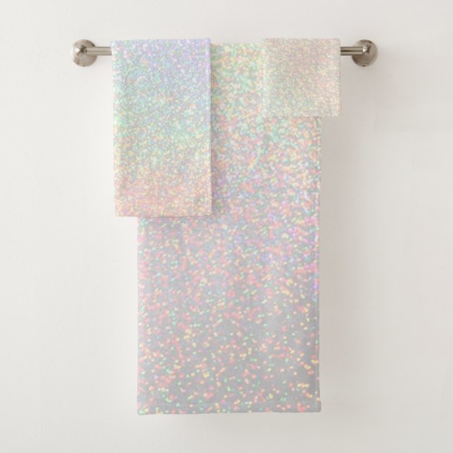 pastel rainbow faux sparkle bath towel set (Insitu)