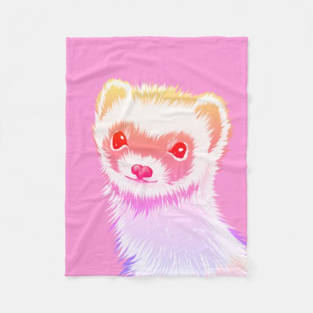 Pastel Rainbow Ferret - Cute Pink Pet Art Fleece Blanket (Front)