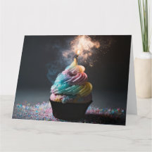 Pastel Rainbow Fire Birthday Cupcake