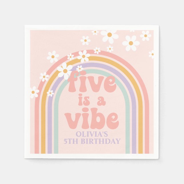 Pastel rainbow Five is a Vibe 5th birthday Napkin (Front)
