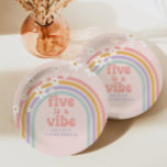 Pastel rainbow Five is a Vibe 5th birthday Paper Plate<br><div class="desc">Retro inspired Five is a Vibe 5th birthday plates with hippie style pastel rainbow,  and daisies</div>