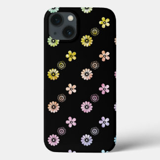 Pastel Rainbow Floral Striped Black Case