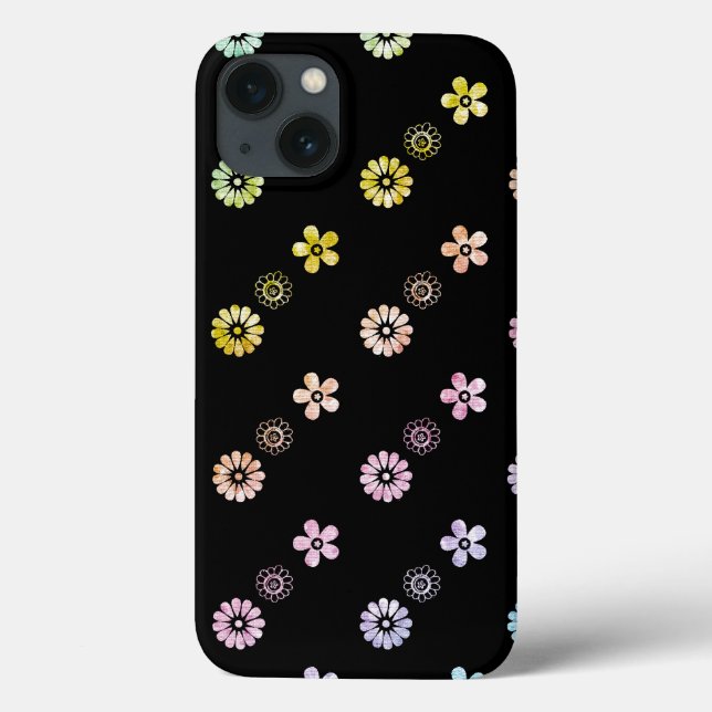 Pastel Rainbow Floral Striped Black Case (Back)