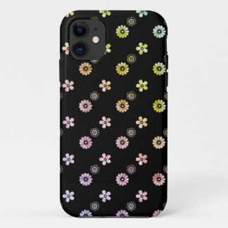 Pastel Rainbow Floral Striped Black Case