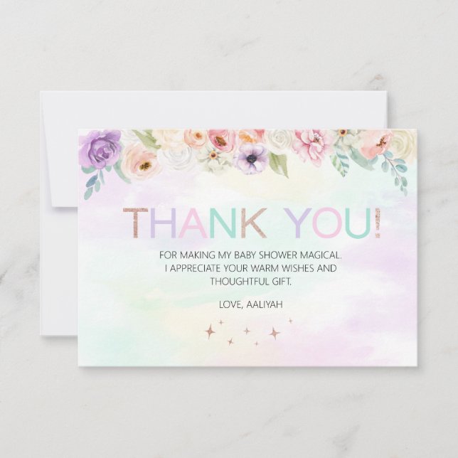 Pastel Rainbow Floral Thank You Card (Front)