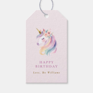Pastel Rainbow Floral Unicorn Birthday Present Gift Tags