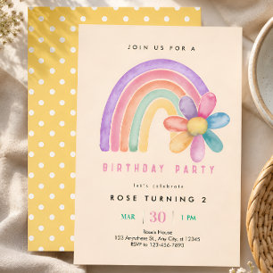 Pastel Rainbow Flower 2nd Birthday Invitation