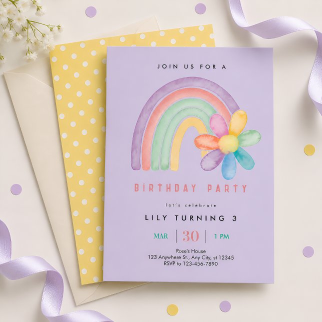 Pastel Rainbow Flower 3rd Birthday Invitation (Creator Uploaded)