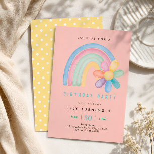 Pastel Rainbow Flower 3rd Birthday Invitation