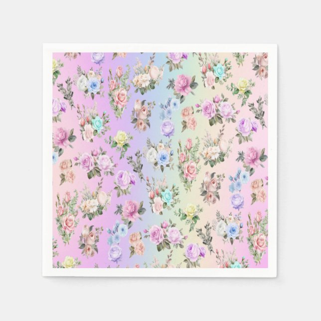 Pastel Rainbow Flowers Napkin (Front)