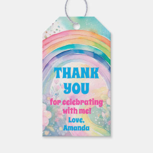 Pastel Rainbow Flowers Retro Birthday Thank You Gift Tags