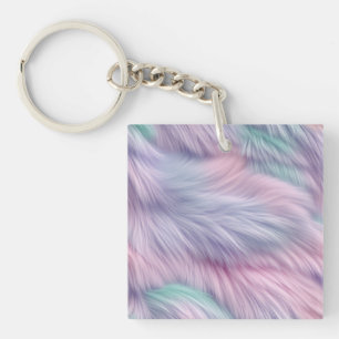 Pastel Rainbow Fur Key Ring