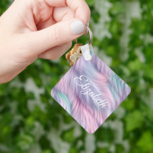 Pastel Rainbow Fur Key Ring