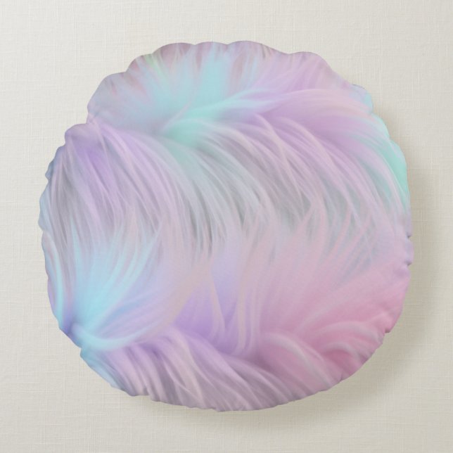 Pastel Rainbow Fur Round Cushion (Front)