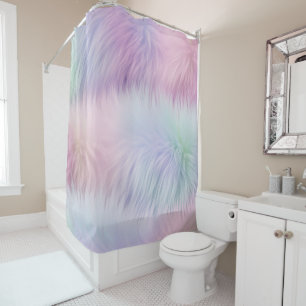 Pastel Rainbow Fur Shower Curtain