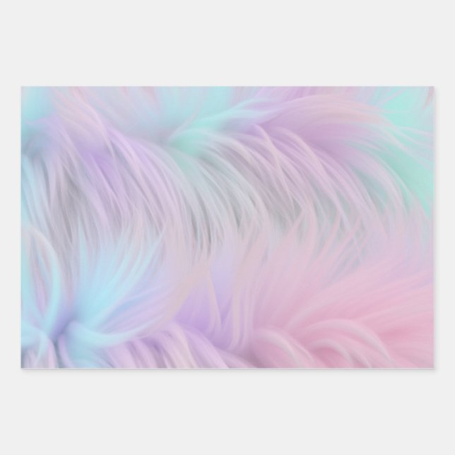 Pastel Rainbow Fur Wrapping Paper Sheet (Front)