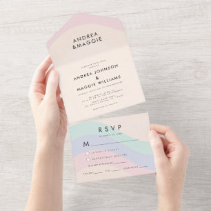 Pastel Rainbow Gay Pride LGBTQ Colourful Wedding All In One Invitation