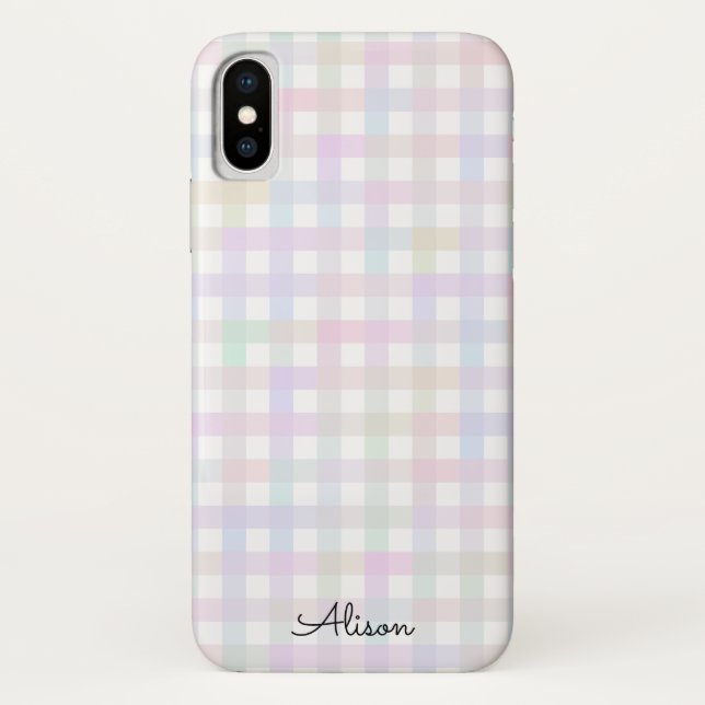 Pastel Rainbow Gingham Personalised Phone Case (Back)