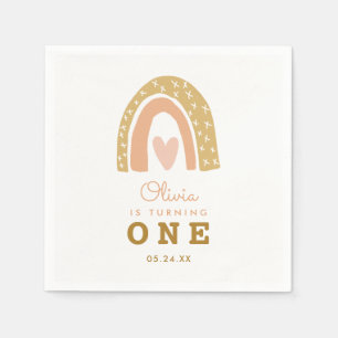 Pastel Rainbow Girl 1st Birthday Party Napkin