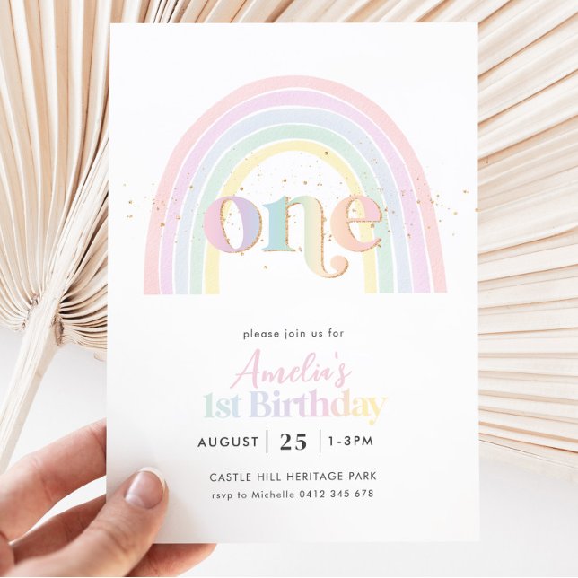 Pastel Rainbow Girls 1st Birthday Party Invitation (Creator Uploaded)