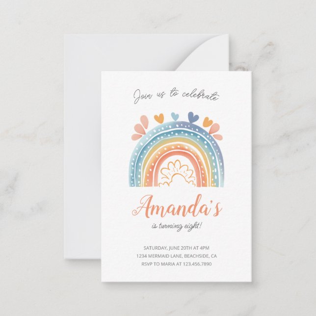Pastel Rainbow Girl's Birthday Party Invitation (Front)