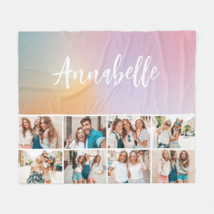 Pastel rainbow girly monogram simple multi photo f fleece blanket