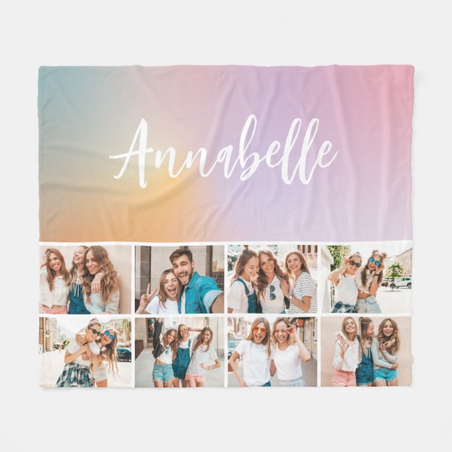 Pastel rainbow girly monogram simple multi photo f fleece blanket (Front (Horizontal))
