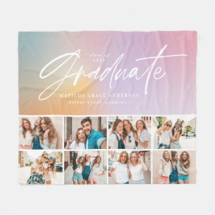 Pastel rainbow girly multi photo graduate fleece blanket