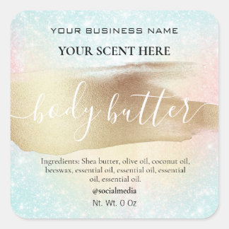 Pastel Rainbow Glitter Gold Body Butter Square Sticker