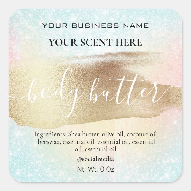 Pastel Rainbow Glitter Gold Body Butter Square Sticker (Front)