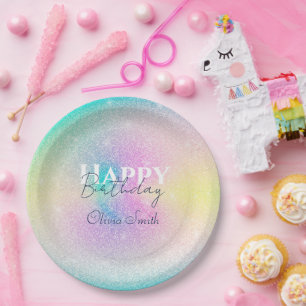 Pastel Rainbow Glitter Gradient Paper Plate