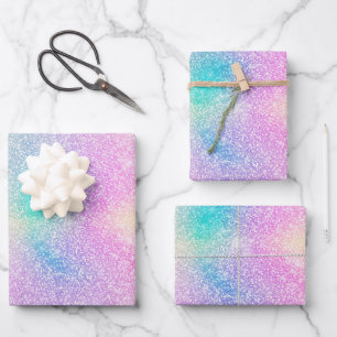 Pastel Rainbow Glitter Gradient Wrapping Paper Sheet