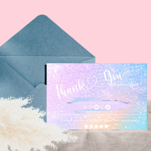 Pastel Rainbow Glitter Iridescent Thank You Busine Business Card