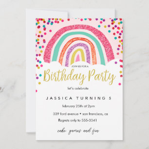 Pastel Rainbow Glitter Kids Birthday Party Invitation