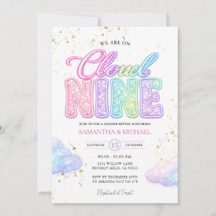 Pastel Rainbow Glitter Lettering Gender Reveal  Invitation