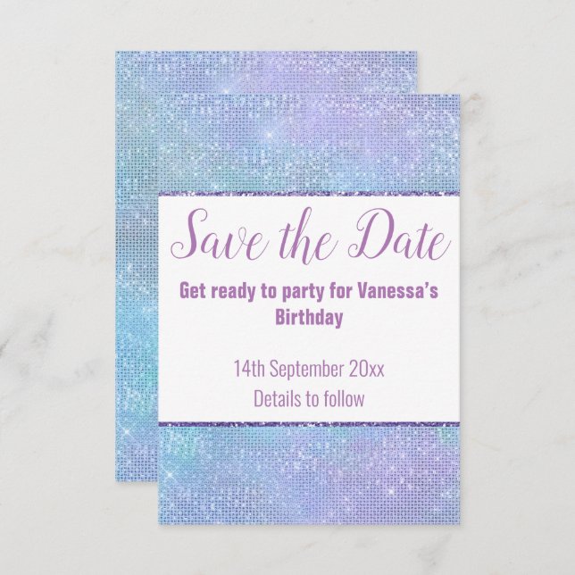  PASTEL RAINBOW GLITTER SAVE THE DATE RSVP CARD (Front/Back)
