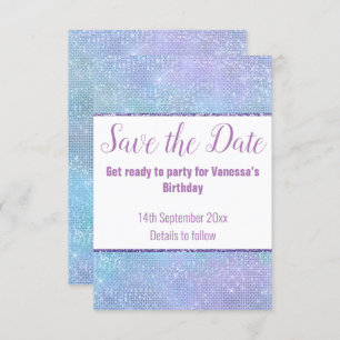 PASTEL RAINBOW GLITTER SAVE THE DATE RSVP CARD