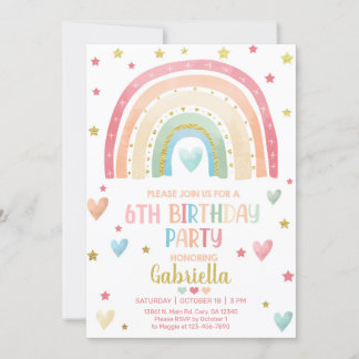 Pastel rainbow gold girl birthday invite. invitation