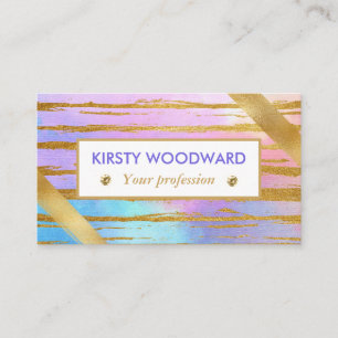 Pastel Rainbow Gradient and Gold Brushstrokes Business Card
