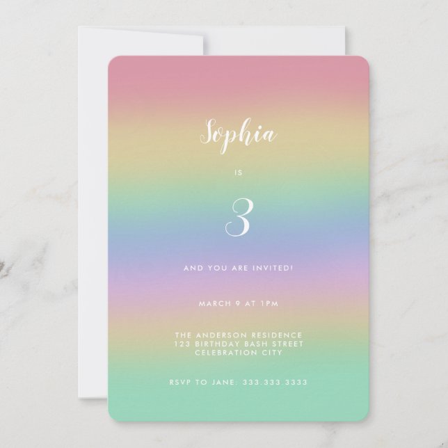 Pastel Rainbow Gradient Colourful Kids Birthday Invitation (Front)