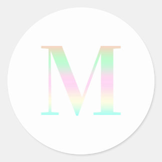 Pastel Rainbow Gradient "M" Serif Monogram Classic Round Sticker