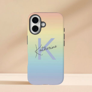 Pastel Rainbow Gradient Monogram iPhone 16 Case