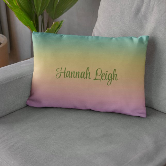 Pastel Rainbow Gradient Ombre Custom Name Lumbar Cushion (Creator Uploaded)