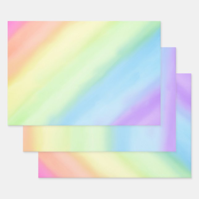 Pastel Rainbow Gradient Ombré Wrapping Paper Sheet (Set)