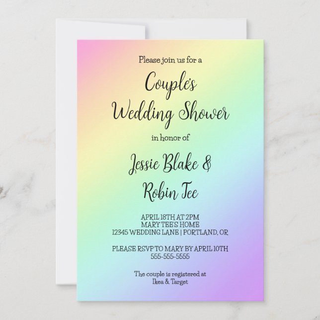 Pastel Rainbow Gradient Wedding Shower Invitation (Front)